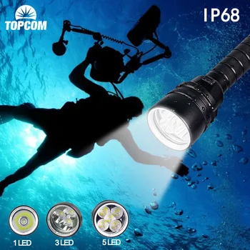 TOPCOM Strokovno 10w LED Potapljaška Svetilka T6 L2 LED Potapljanje Svetlobe Bela Rumena Scuba Podvodna Svetilka Z Anti-Skid Vrv