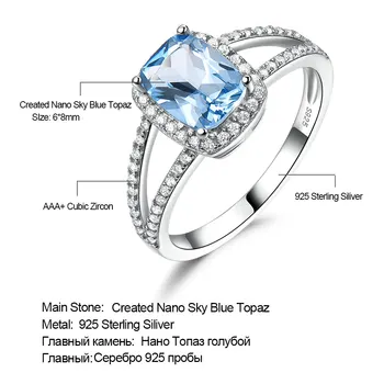 UMCHO Resnično Sterling Silver Obroči Za Ženske Angažiranosti Nano Modro Nebo, Topaz Prstan Srebro 925 dragih kamnov Nakit