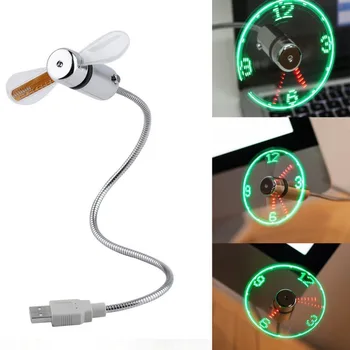 USB Pripomoček Trajne Nastavljiva Mini Prilagodljiv Fan Svetlobe LED, USB Ventilator Ura, Namizno Uro Kul Gadget Prikaz Časa