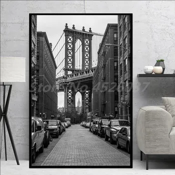 V Manhattanes Most Iz Dumboes Brooklyn Črno In Belo Platno Slikarstvo Plakat Sliko Za Dnevni Sobi Doma Dekor