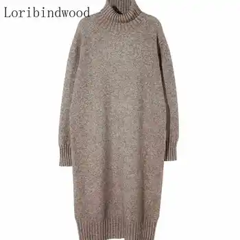 V okviru nove zimske ženske postane tie-v plašč dolgo čez kolena turtleneck obleko pleteno obleko