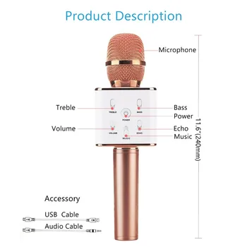 V7 Q10S Q9 Brezžični Mikrofon Karaoke Bluetooth Zvočnik Skladbo Dimenzij Zvoka Glas Spremembe Pametni telefon Mikrofon Karaoke