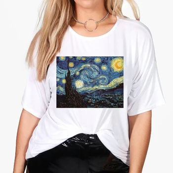 Van Gogh Estetske Umetnosti Natisnjeni Harajuku T-majice Ženske Ullzang Letnik Crewneck T-shirt Oversize Kratek Sleeve Zgornji del Ženske