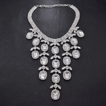 Velika velikost vrh sijoče dolgo tassel poročni nakit ogrlica za poročne Ženske Stranka Kostum Razkošje Velike Nakit, Darilo za Mamo
