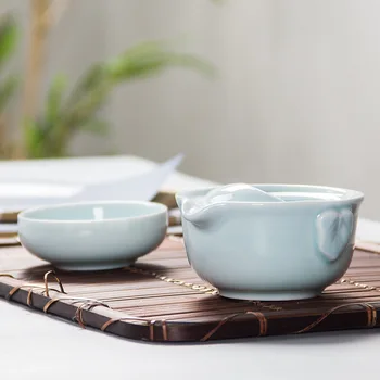 Visoka kakovost Celadon 3D Krap Potovanja čaj, set,Modra gaiwan čaj, set,Kung Fu Čaj, set Vključuje 1 Čajnik 1 Pokal,Lepo in enostavno čajnik