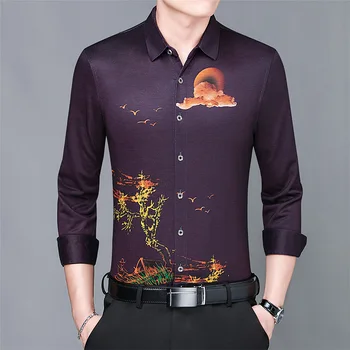 Visoka Kakovost Človek Cvetlični Obleko Jeseni Dolg Rokav Priložnostne Bombažne Majice Moški Digitalni Tisk Cvetje Oblačila Brezplačna Dostava