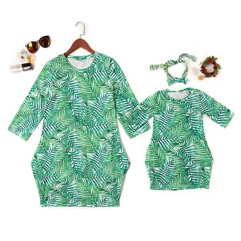 YUXIC Družino Ujemanje Obleko Zelene Barve, Mati, Hči Obleke 2020 Poletje Moda Otroci Obleko Mamica in Mi Obleke Otrok Krpo