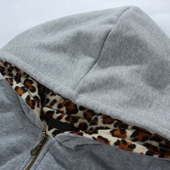 Ženske Lady Debele Leopard Tiskanja Dolg Rokav Hoodie Zadrgo Plašč Toplo za Zimo d88